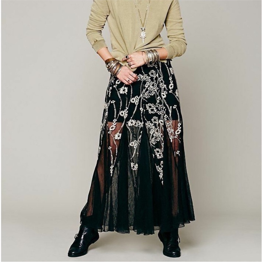 Free People Windswept Floral Embroidered Mesh Maxi Skirt - Picture 2 of 9